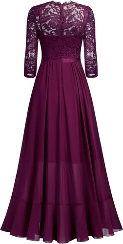 Vista 6 de Vestido largo de dama de honor con vuelos de encaje y cuello en V para mujer de MIUSOL