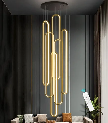 Vista 12 de Lámpara de Araña de Anillo Moderna LED Regulable Luz de Techo para Isla de Cocina Sala de Estar Escaleras Comedor Negro