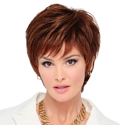 Vista 20 de Raquel Welch - Peluca corta Bob atada a mano feroz y enfocada por Hairuwear, gorra de tamaño medio, castaño iluminado por el sol RL10/12