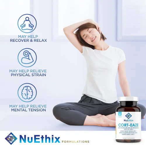 Vista 3 de NuEthix Formulations Paquete de suplementos de equilibrio de cortisol y microbioma: suplemento Cort-Eaze Cortisol Control Supplement, 60 cápsulas