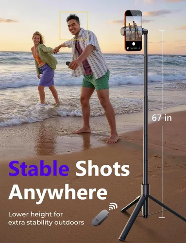 Vista 4 de LISEN [0.01s-abierto] Trípode de teléfono para iPhone, trípode para selfie stick de 67 pulgadas con control remoto, soporte de trípode extensible