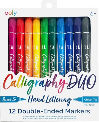 Vista 8 de Ooly Brilliant Brush 12 Colores Clásicos, Plumas de Caligrafía para Escribir y Lettering a Mano, Plumas de Doble Punta para Principiantes o Niños