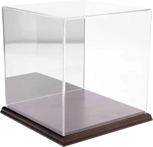 Vista 3 de Plymor Vitrina de acrílico transparente con base negra, 8" x 8" x 8