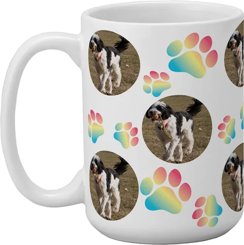 Vista 6 de Let's Make Memories Taza de fotos personalizada, estampado de huellas de mascotas, para padres de perros y gatos, Honor Furry Friends, taza de café