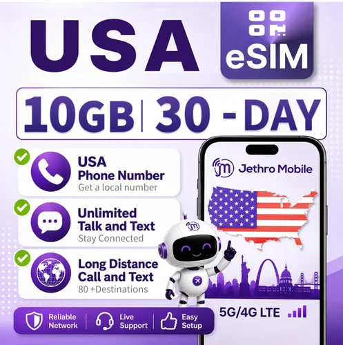 Vista 9 de Jethro Mobile Plan prepago – 30 días de conversación y texto ilimitados + 10 GB de datos de alta velocidad Funciona con iPhone, Android