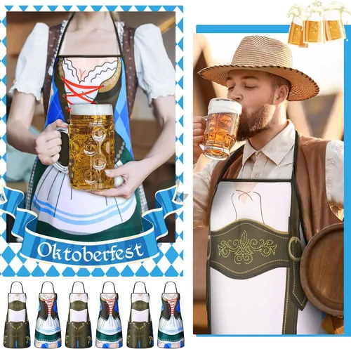 Vista 4 de Suhine Delantal de Oktoberfest, 6 piezas, decoración de fiesta de Oktoberfest, delantal de cocina alemana, delantal de tirolesa, delantal
