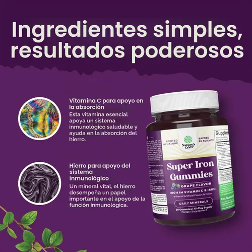 Vista 4 de Gomitas de hierro extra fuertes, constructor de sangre con vitamina C, 30
