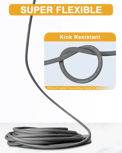 Vista 2 de OCPTY Water Pressure Washer Hose 3/8" 50ft 6000 psi Gray 2-Braid R2 Kink Resistant, Hot and Cold Water Max 248°F, Non-Marking