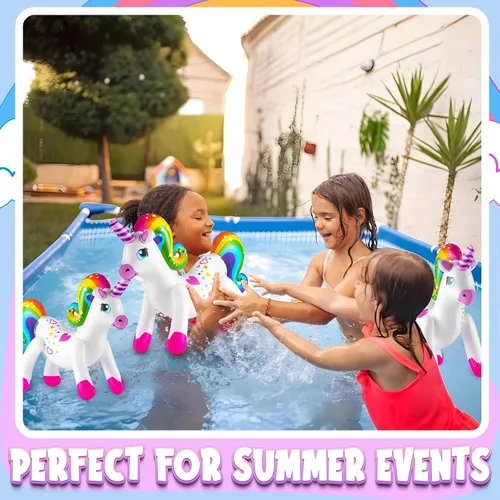 Vista 6 de Decoraciones inflables de fiesta de unicornio – (paquete de 4) 24 pulgadas – Unicornios grandes de arco iris inflables para decoraciones