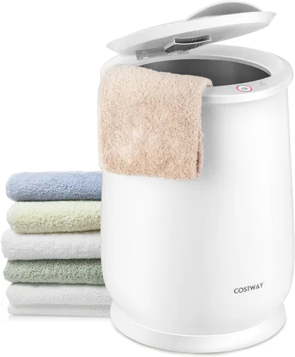 Vista 10 de COSTWAY - Calentador de toallas para baño, calentador grande de 21L con tapa abatible, cerradura de seguridad para niños, apagado automático de 1H