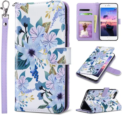 Vista 14 de ULAK - Funda tipo cartera para iPhone 8 Plus/iPhone 7 Plus, color negro Funda de piel sintética prémium con tarjetero [bloqueo RFID], función