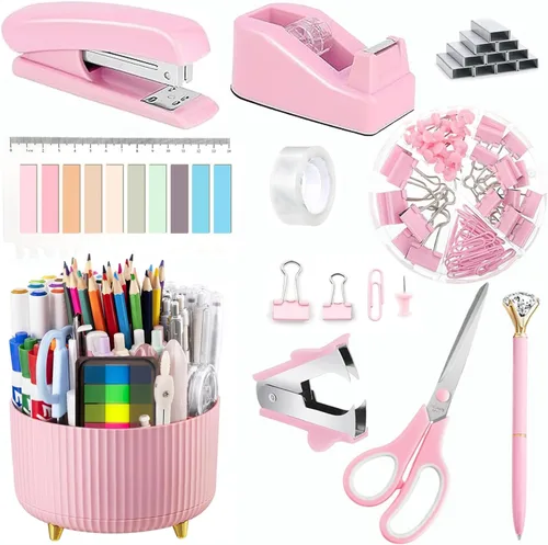 Vista 13 de Suministros de oficina, accesorios de escritorio negros, juego de suministros de oficina, juego de grapadora y dispensador de cinta, tijeras