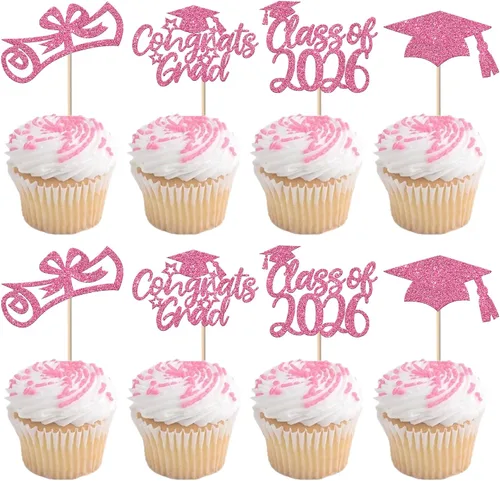 Vista 12 de Paquete de 24 adornos para cupcakes de graduación 2025 con purpurina I Am Done Diploma Felicidades Graduado Cap Cupcake Picks Class Of 2025