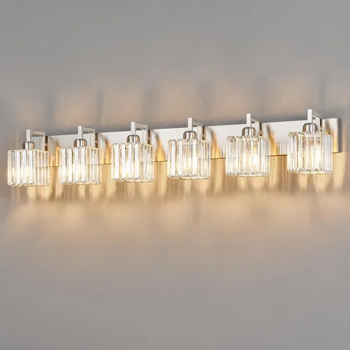 Vista 28 de Moderna lámpara de cristal para pared/tocador de baño, de 5 luces, color cromo Cromo torcido