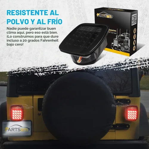 Vista 6 de Partsam 2 unids universal ahumado cuadrado combinación 38 luces LED traseras de señal con luces de placa de licencia, camiones de cama plana, freno