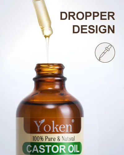 Vista 3 de Yoken Aceite de ricino verificado por EWG - Botella de vidrio de 4 onzas – 100% puro, prensado en frío, sin hexano, aceites de ricino virgen