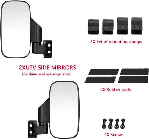 Vista 5 de Motobiker Espejos Laterales UTV con Jaula de Barra Antivuelco de 1.75" o 2" Pulgadas, Espejo Lateral de Vista Trasera Ajustable Compatible