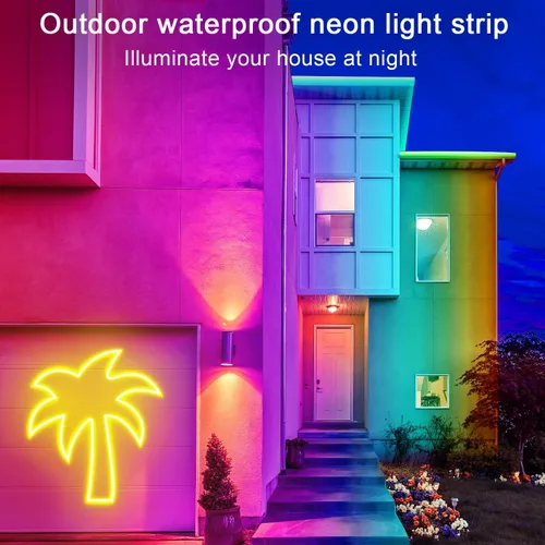 Vista 5 de segrass Luces de Cuerda LED de Neón RGB DC24V de 16.4 pies con Control Remoto/APP, Impermeables, Flexibles, Multicolor, Estilo Moderno