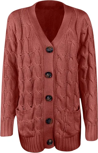 Vista 8 de Cárdigan para mujer suéteres gruesos de talla grande manga larga parte delantera abierta abrigo de punto trenzado con bolsillos ropa exterior