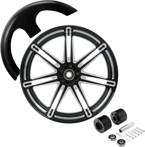Vista 79 de TCMT Llanta de rueda delantera de 21", buje de rueda de brida de doble disco con guardabarros delantero negro sin pintar, compatible con modelos