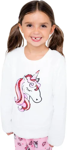Vista 2 de BTween Wooby Pijamas para niñas, pijamas para niños con camisa y pantalones de felpa, pijamas de dos piezas de animales, diseño de unicornio o zorro