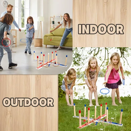 Vista 9 de Juegos de juguetes para interiores y exteriores, juego de lanzamiento de anillos de madera grandes mejorados para niños, juegos de césped al aire