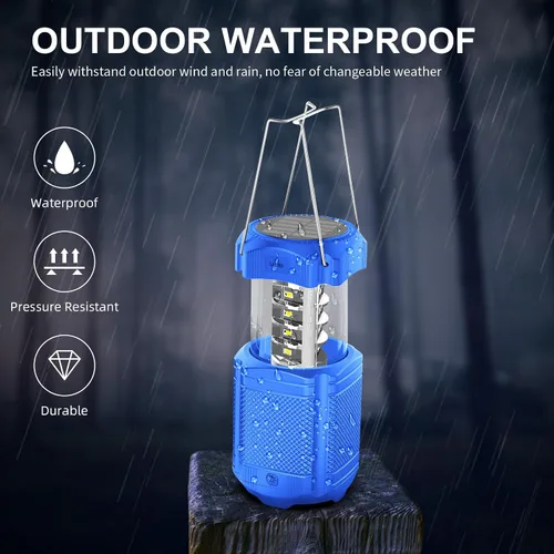 Vista 4 de Linterna de camping 5000mAh Solar con manivela telescópica, linterna LED recargable con USB, carga portátil para cortes de energía, lámpara