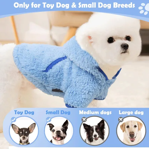 Vista 3 de Suéter con capucha de forro polar para perros pequeños, hembras y machos, ropa cálida de invierno para cachorros, Chihuahua Teacup, Yorkie, suave