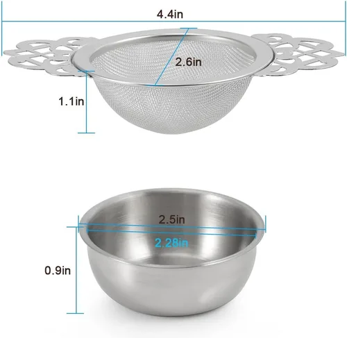 Vista 6 de Picowe Paquete de 2 coladores de té, coladores de té plateados de acero inoxidable para té suelto de malla fina para boca de taza de 2.5 a 4 pulgadas