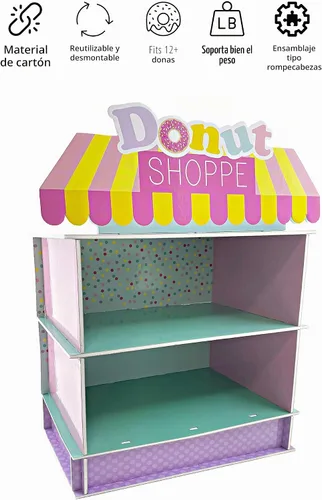 Vista 6 de Soporte de dona de 2 niveles para suministros y decoraciones de fiesta de cumpleaños, soporte para cupcakes, decoración de mesa de postre 4E's