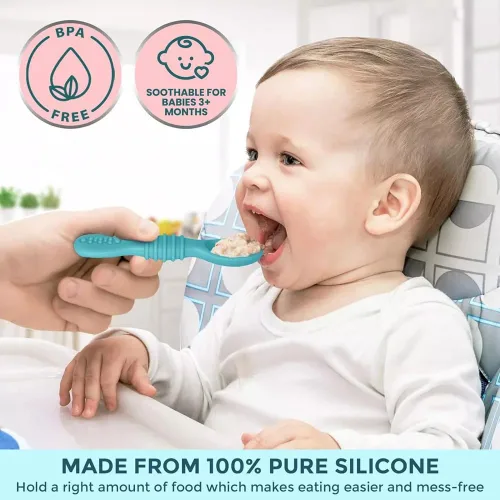 Vista 4 de Sperric Cucharas para bebés de más de 6 meses, autoalimentación, cucharas de dentición sin BPA, color azul