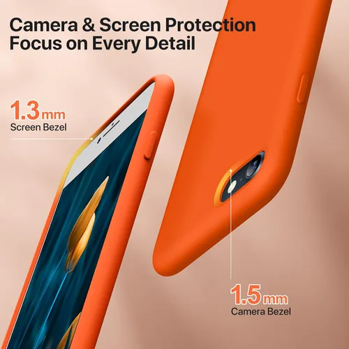 Vista 4 de Miracase Funda de silicona para iPhone SE 2022/SE 2020/7/8, naranja ámbar Funda ultradelgada con protector de pantalla, forro de microfibra suave