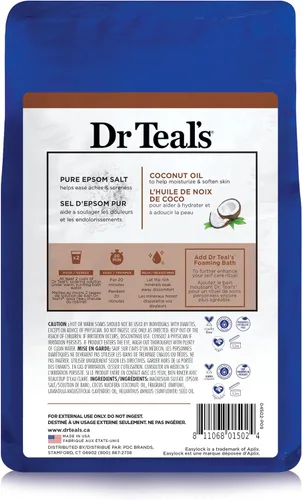 Vista 3 de Dr Teal's Remoja con sal de Epsom pura, nutre y protege con aceite de coco, 3 libras (paquete de 2)