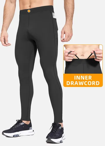 Vista 2 de BALEAF Mallas de forro polar para hombre, pantalones térmicos de ciclismo, resistentes al agua, con cremallera, bolsillos, para invierno, cálido