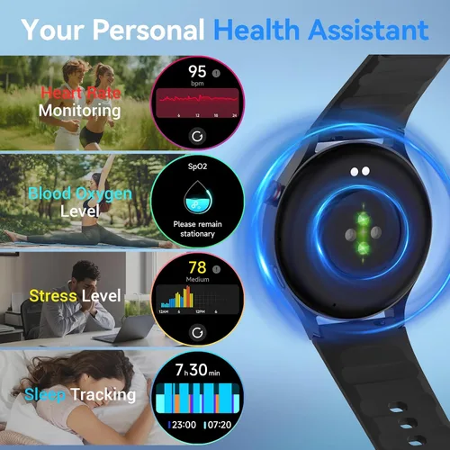 Vista 4 de Fitpolo Reloj inteligente para hombres y mujeres, pantalla táctil AMOLED de 1.3 pulgadas, rastreador de fitness, hacer/responder llamadas, monitor
