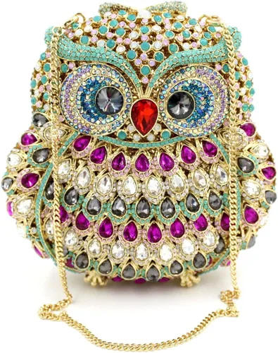Vista 3 de UMREN Lindo bolso de mano de búho para mujer, bolso de noche de cristal, bolso de lujo con diamantes de imitación para boda y fiesta