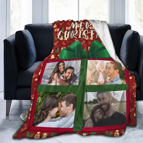 Vista 5 de BYFDIY Manta personalizada con 4 fotos, manta de franela de Navidad personalizada para bebés, niños, madre, abuela, familia y mascotas, 16