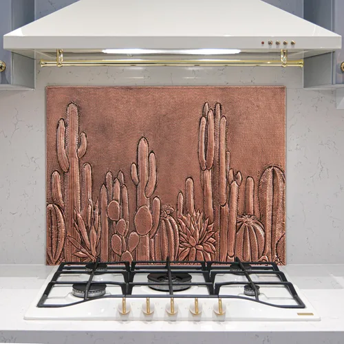 Vista 10 de Protector contra salpicaduras de cocina, salpicadero de cobre con símbolo del suroeste, panel de cobre personalizado, azulejos de cobre hechos a