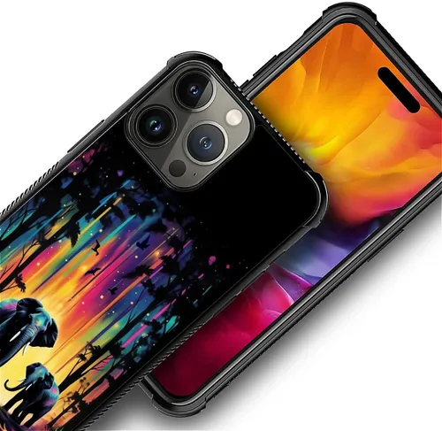 Vista 545 de Funda compatible con iPhone 15, diseño de elefantes africanos, diseño increíble a prueba de golpes, antiarañazos, carcasa trasera de policarbonato