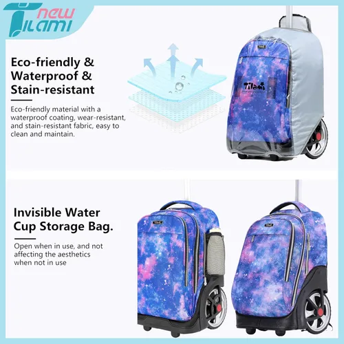 Vista 92 de NEW TILAMI Mochila con ruedas de 19 pulgadas con bolsa de almuerzo para niñas y niños, mochila para laptop con ruedas, bolsa de mano duradera