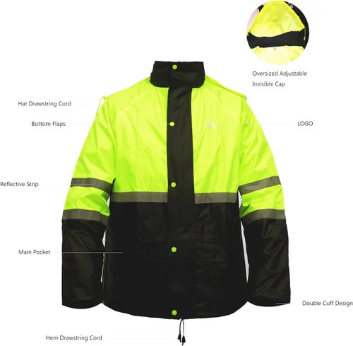 Vista 4 de DUP Traje de lluvia para hombres y mujeres, chaquetas y pantalones reflectantes, impermeables, para el trabajo, ligero, abrigo de lluvia