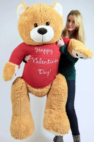 Vista 3 de Oso de peluche gigante de San Valentín de cinco pies de alto suave felpa lleva camiseta que dice feliz día de San Valentín