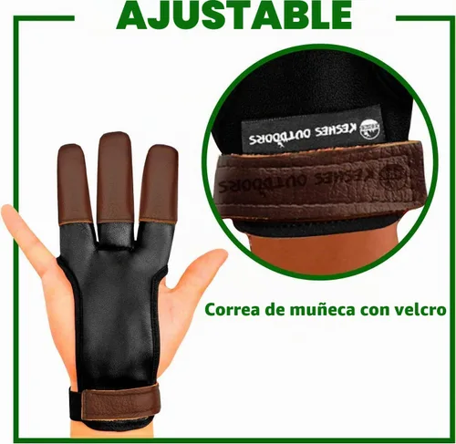 Vista 4 de Guante de tiro con arco – Lengüeta de tres dedos con protector de dedo de cuero duradero para arcos recurvos y largos – Protector cómodo