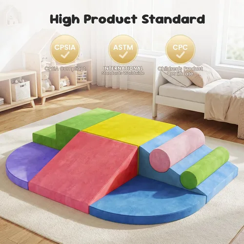Vista 10 de Teckid Juguetes de escalada para niños pequeños, juego de 8 piezas de bloques de espuma suave para interiores, gateo seguro, escalada