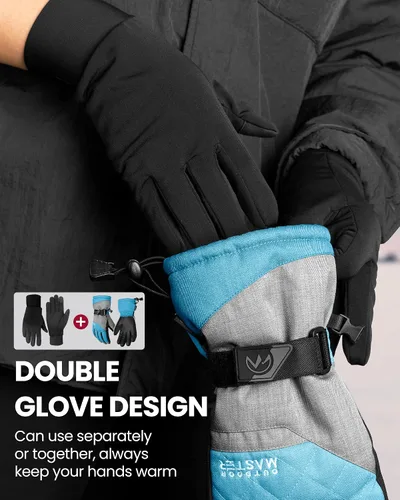 Vista 2 de OutdoorMaster Guantes de esquí y nieve guantes térmicos impermeables de invierno para hombres y mujeres adultos deportes de invierno esquí snowboard