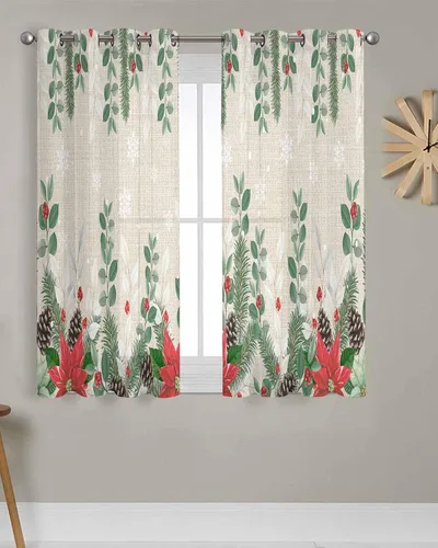 Vista 3 de Cortinas traslúcidas de eucalipto de Navidad de 39 pulgadas de largo, juego de 2 paneles de cortinas para cocina, dormitorio, sala de estar