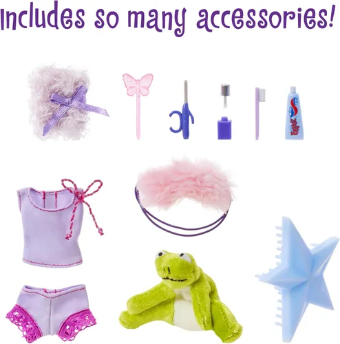 Vista 4 de Bratz Muñeca de moda Yasmin de fiesta de pijama con 2 juegos de pijamas, peluche y accesorios