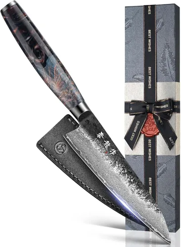 Vista 10 de Cuchillo de chef japonés Kiritsuke de 8.27 pulgadas con núcleo VG10, cuchillo profesional de Damasco forjado a mano de 67 capas con mango