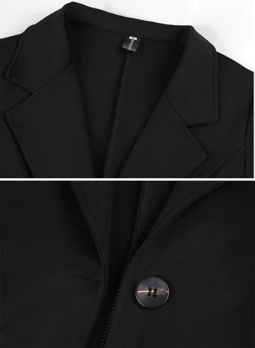 Vista 3 de Genhoo - Blazer de manga larga para mujer, chaqueta de punto frontal abierto, chaqueta de trabajo y oficina, con bolsillos con cremallera, S-2XL