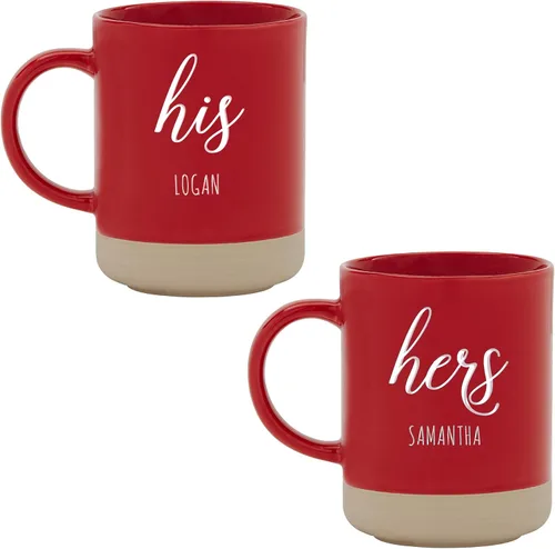 Vista 7 de Let's Make Memories Juego de 2 tazas de gres personalizadas, para el día de San Valentín, para parejas, para bodas, aniversarios, color azul, diseño